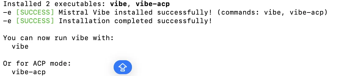 Installing vibe and vibe-acp for vibe coding