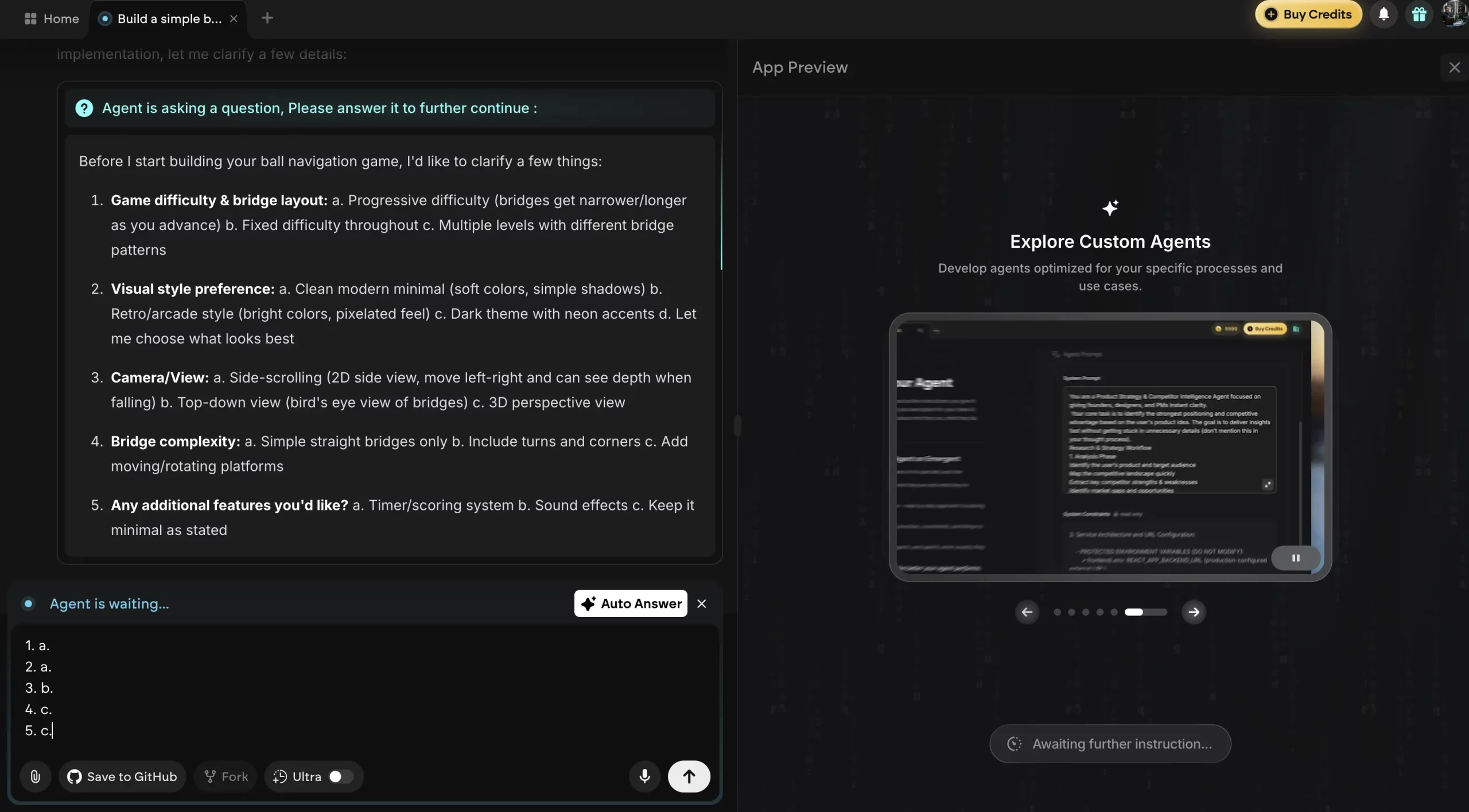 Emergent asks questions before proceeding to write the code