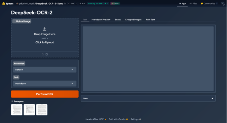 DeepSeek OCR 2 Demo on HuggingFace