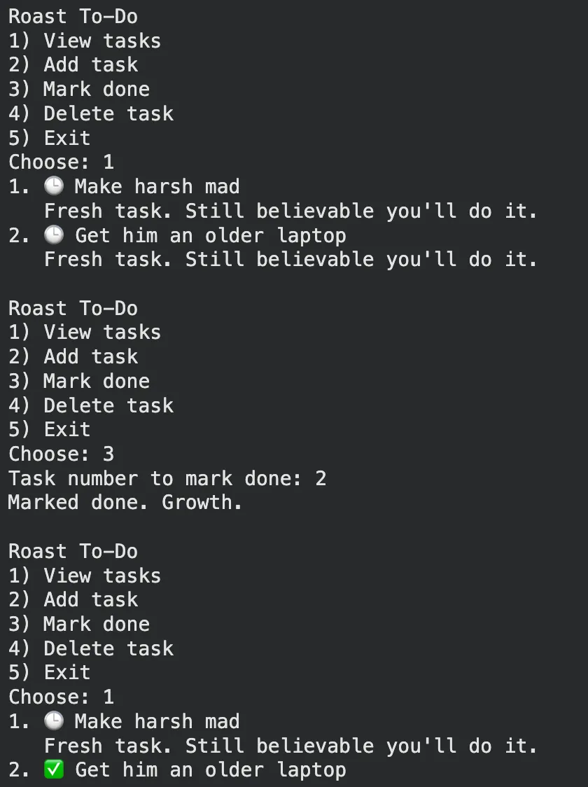 Roast TO-DO list
