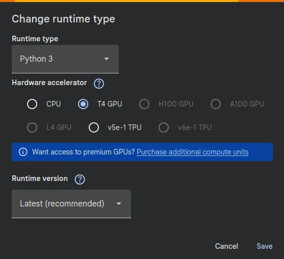 Changing Runtime type and version