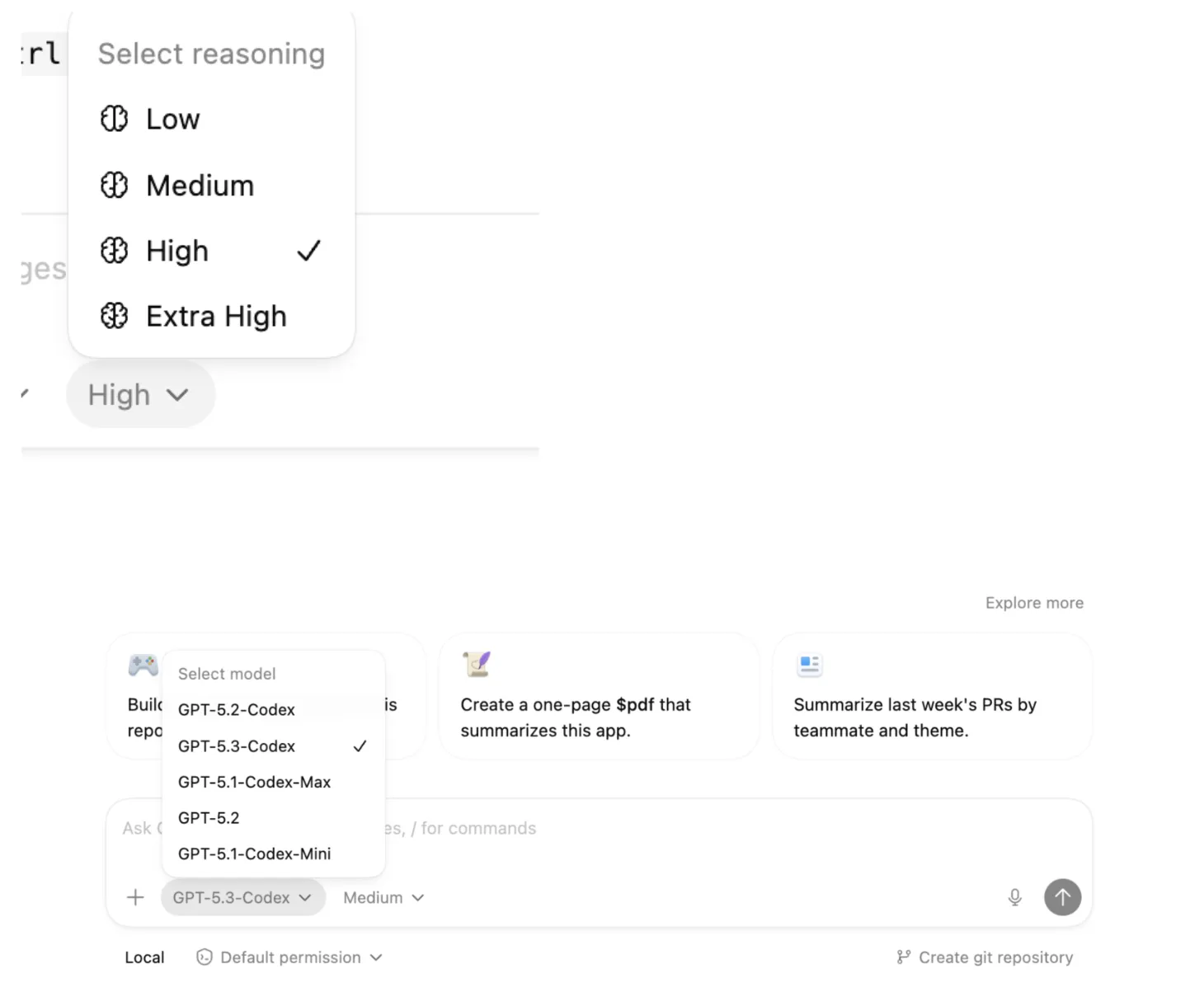 GPT-5.3-Codex model and reasoning