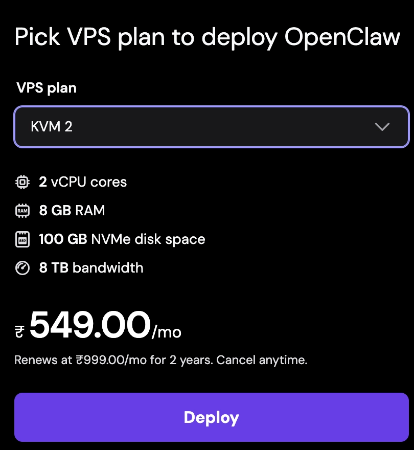 Hosting OpenClaw Pricing