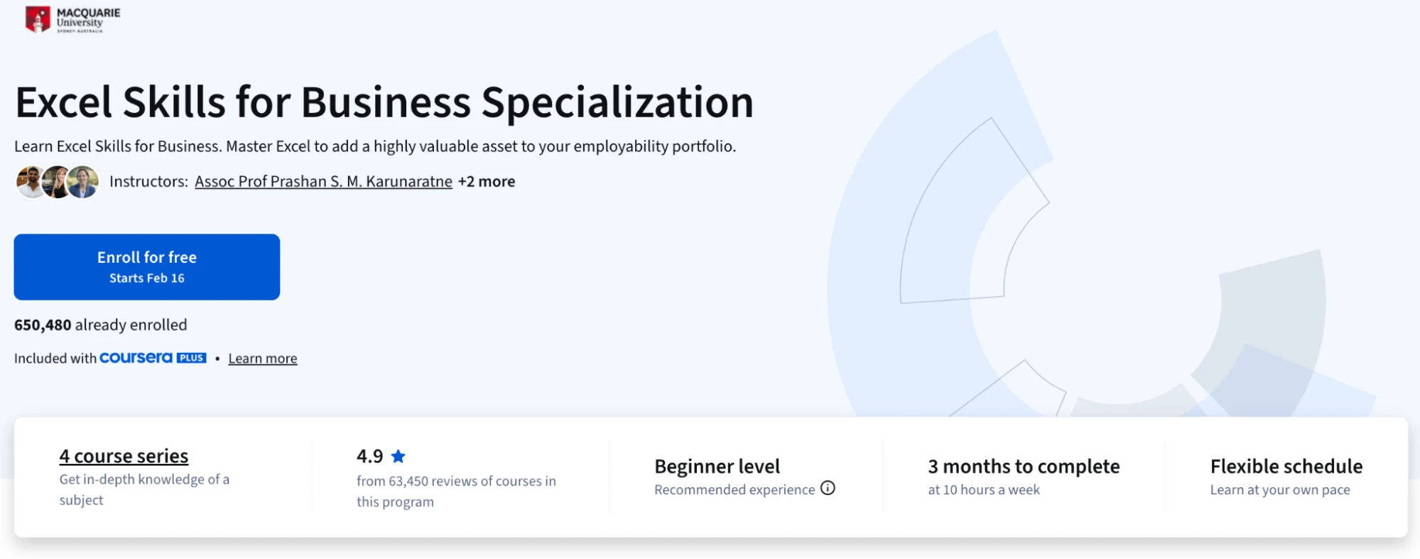 Excel Skills for Business Specialization – Coursera