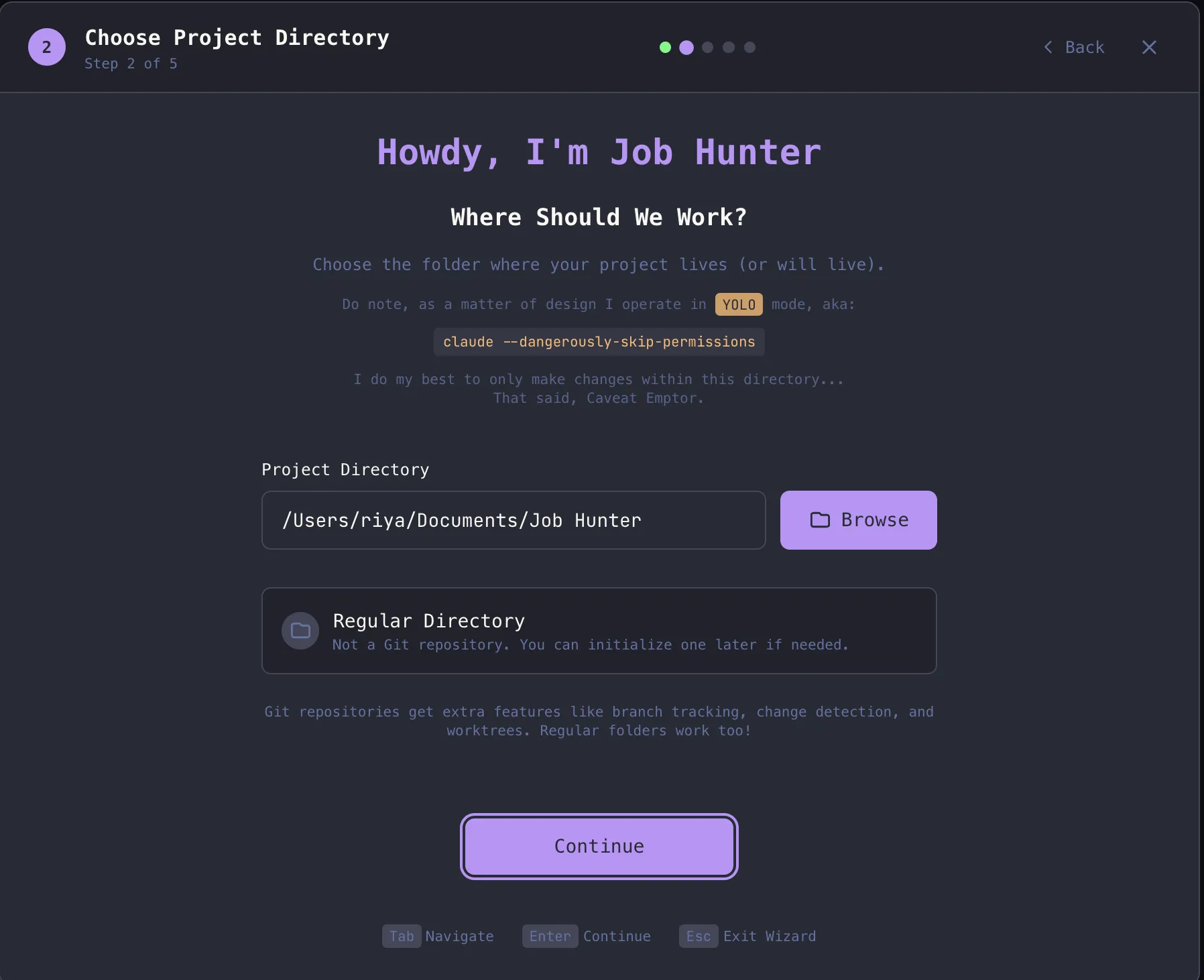 Choosing Project Directory