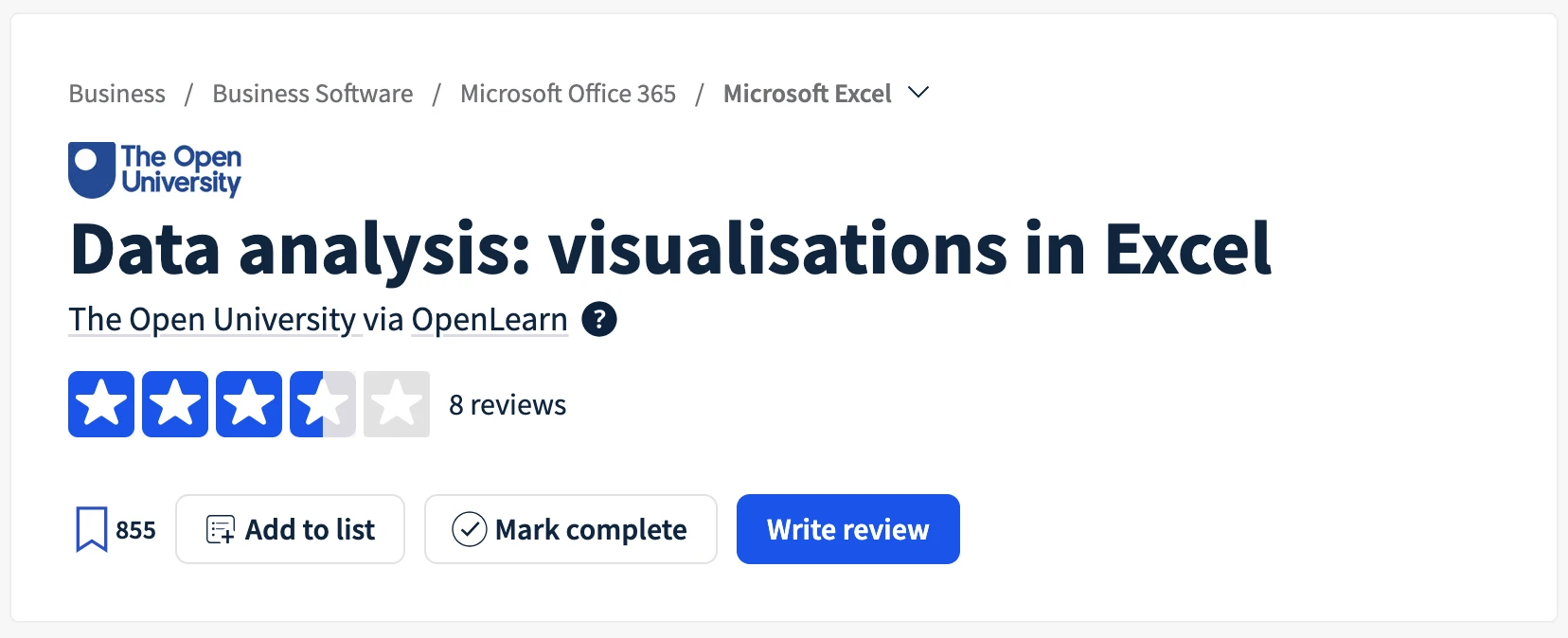 Data Analysis: Visualisations in Excel – Open University