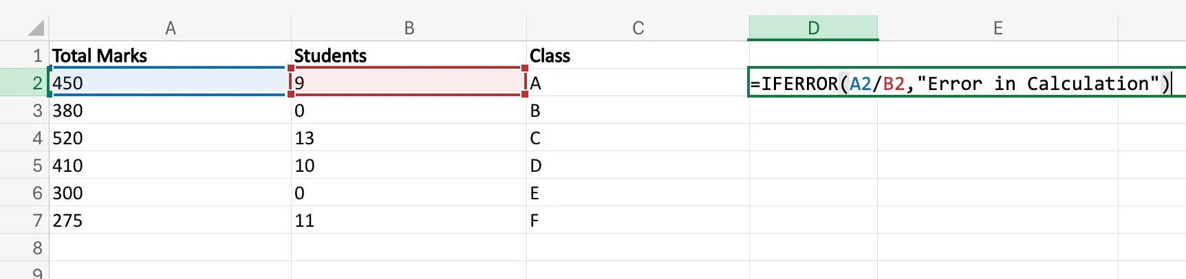 IFERROR function in Excel
