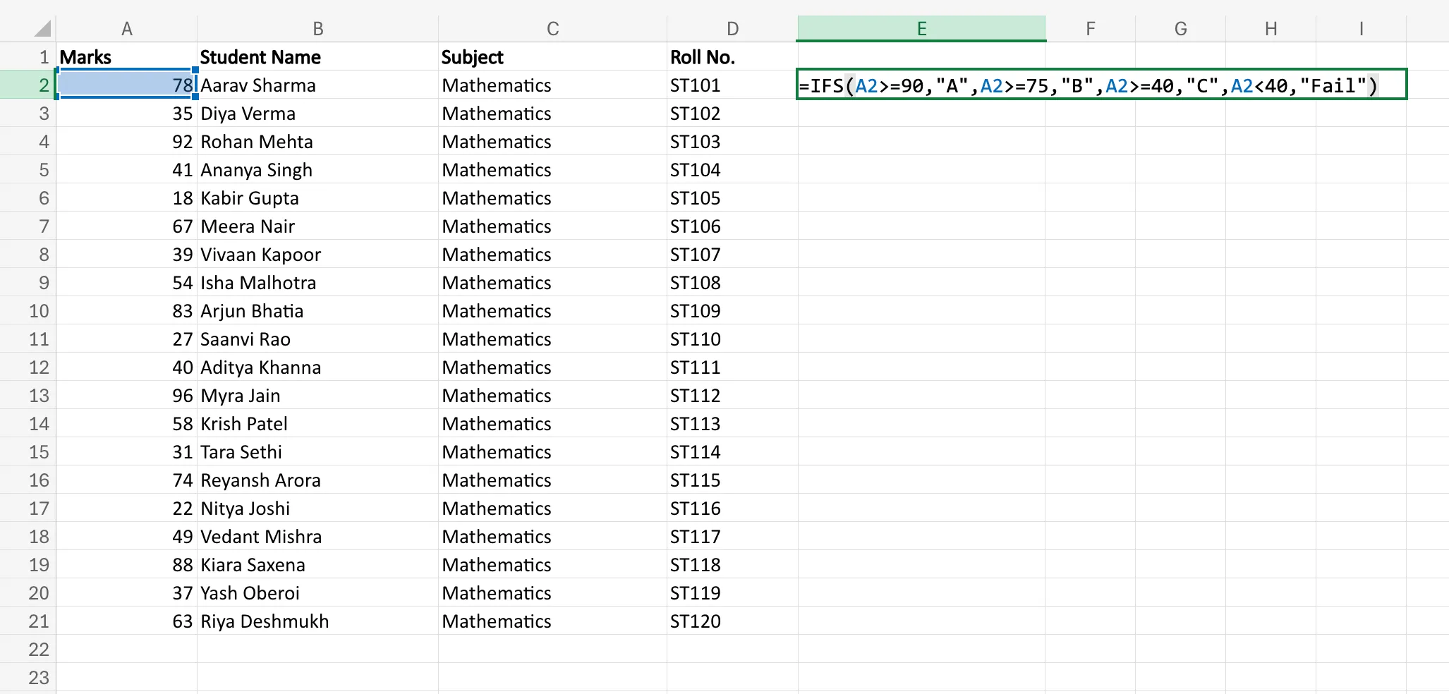 IFS Function in Excel