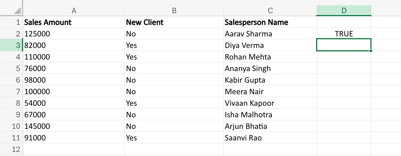OR Function in Excel