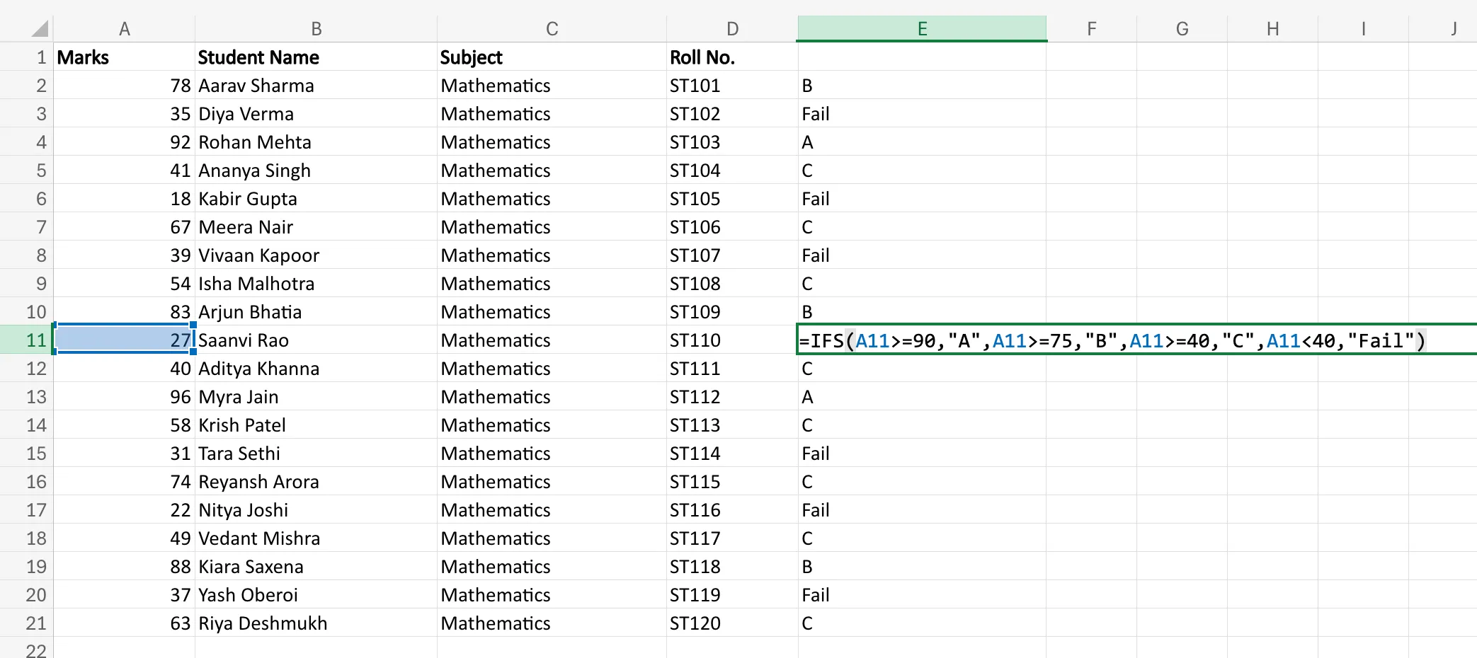 IFS Function in Excel