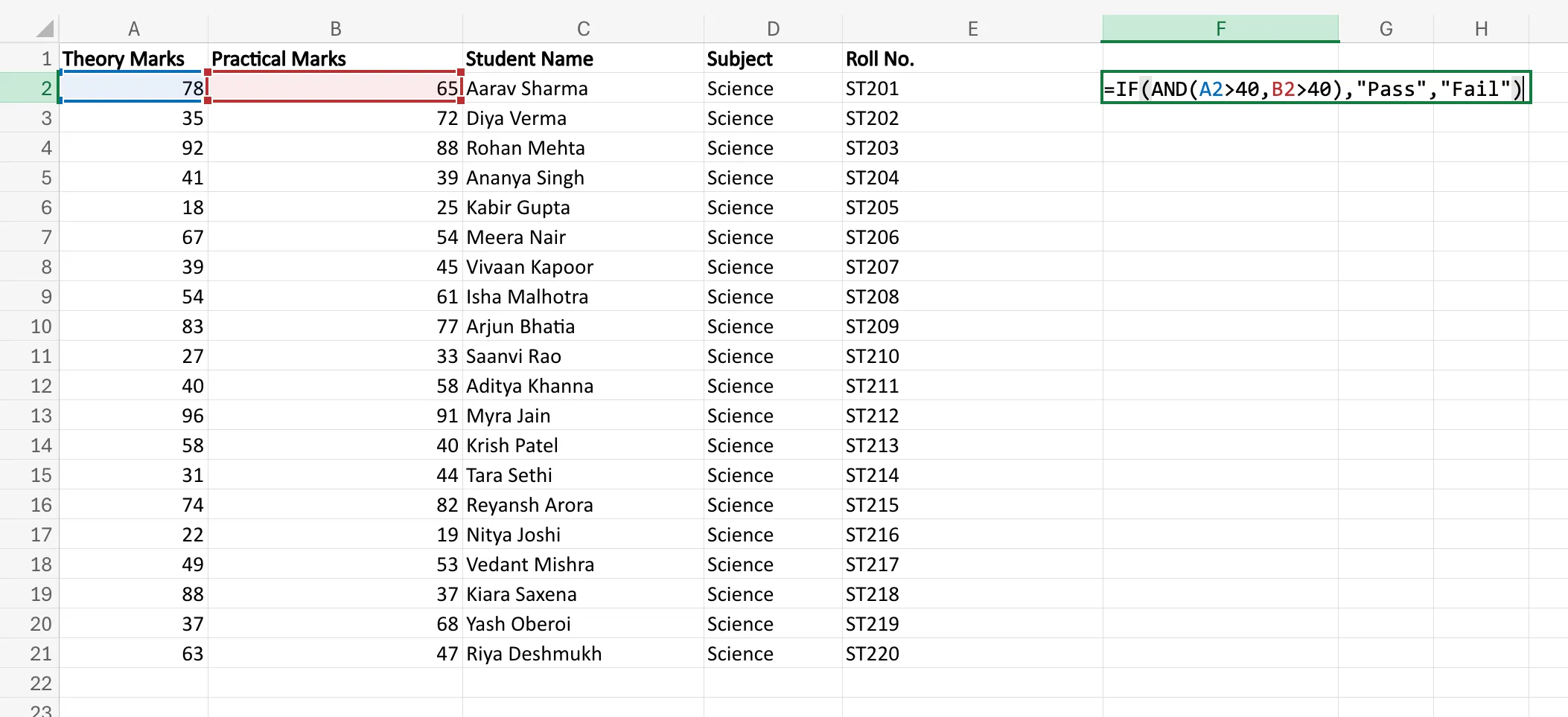 AND Function nested inside IF function in Excel