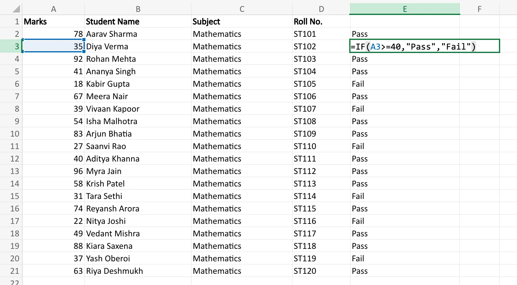 IF Function in Excel