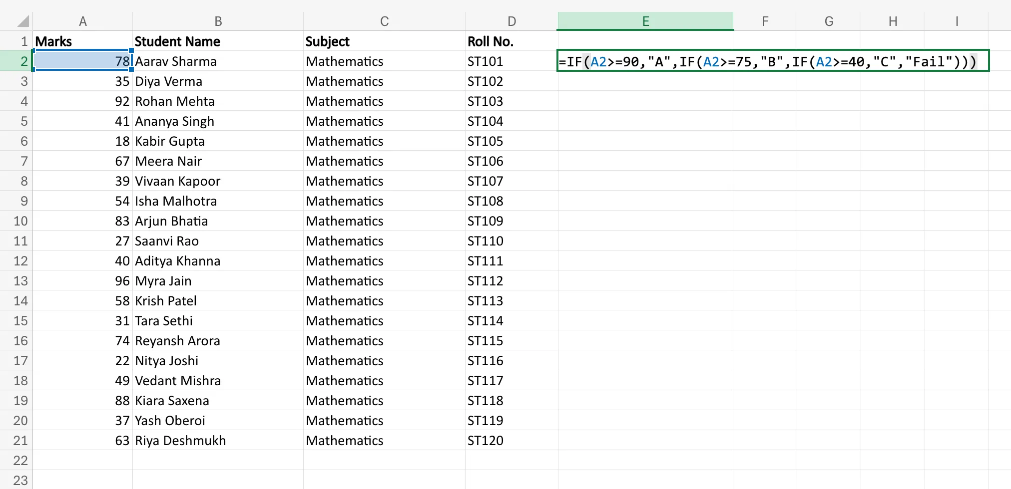 Nested IF Function in Excel