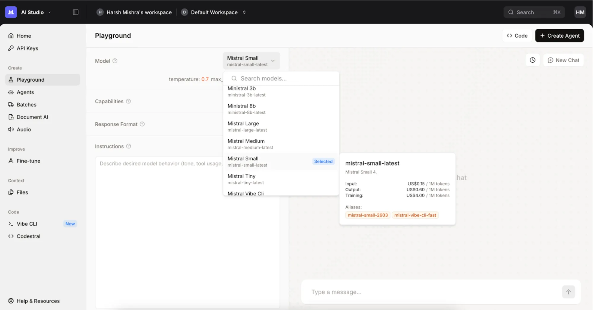 selecting Mistral Small 4