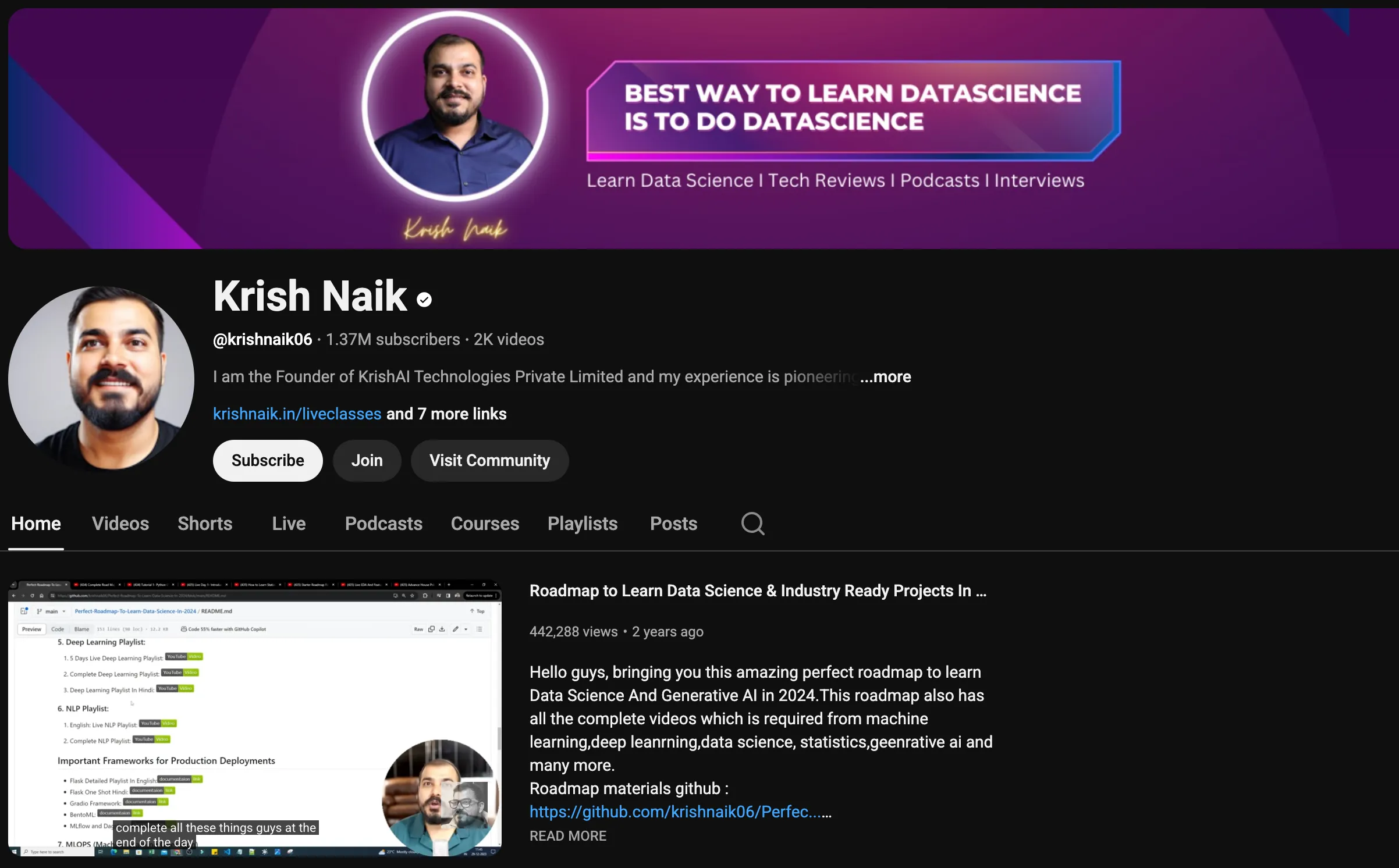 Krish Naik Generative AI YouTube Channel