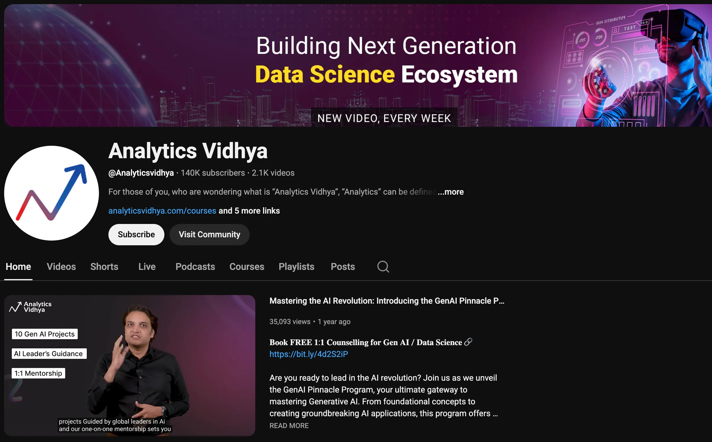Analytics Vidhya Generative AI YouTube Channel