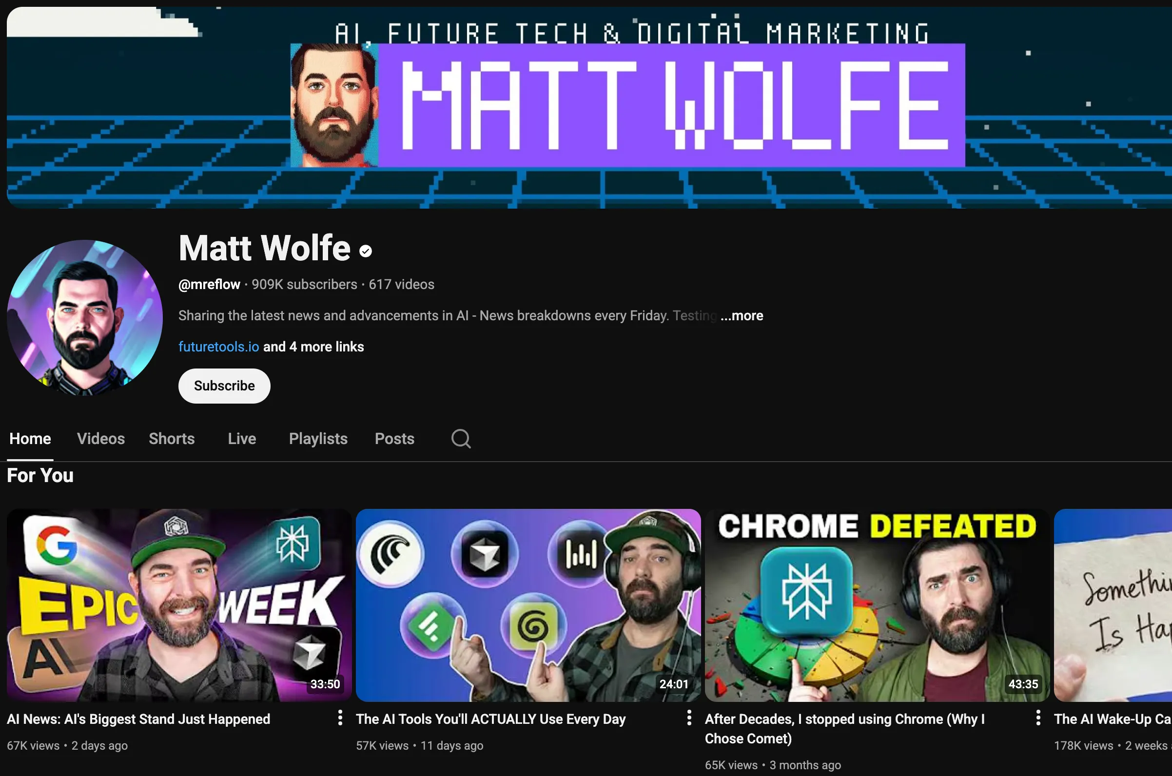 Matt Wolfe Generative AI YouTube Channel