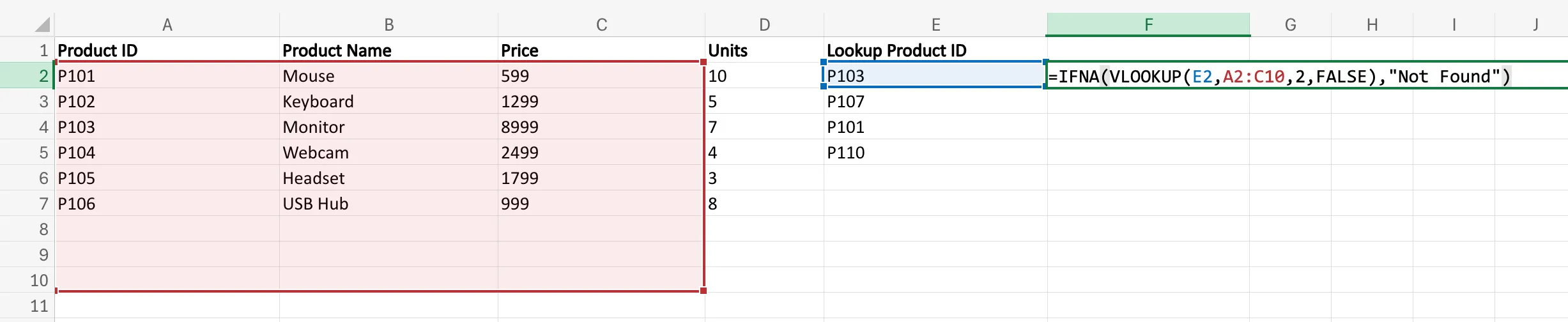 IFNA function in Excel