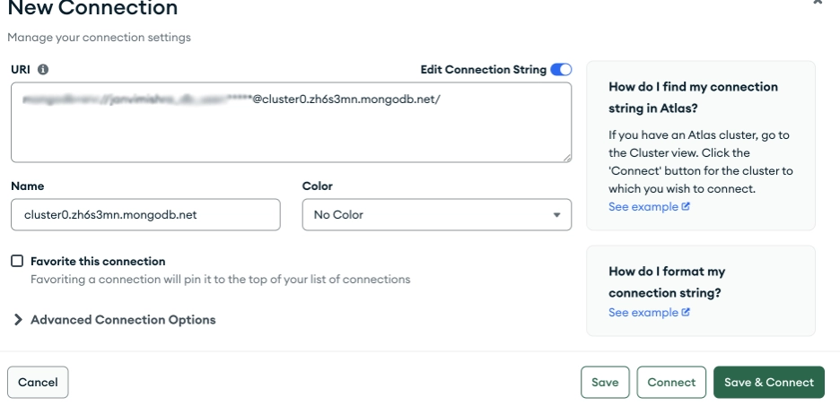Creating a new connection in MongoDB Compass