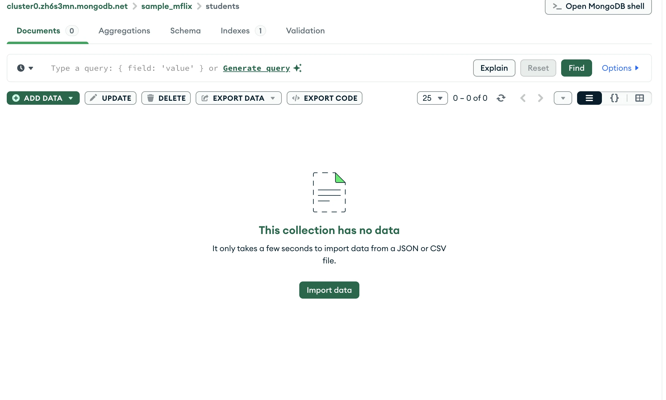 Managing Documents on MongoDB Compass