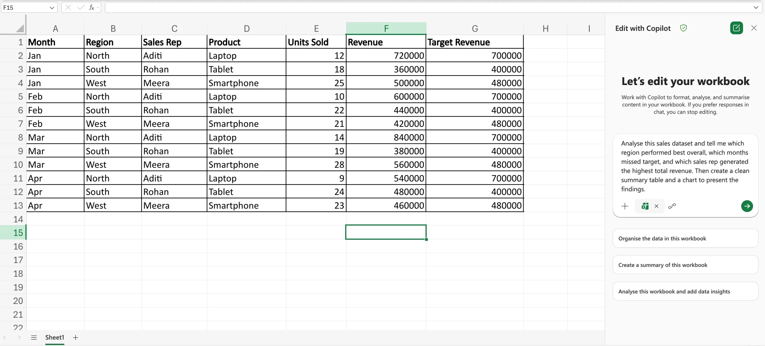 Excel Agent Mode hands-on task