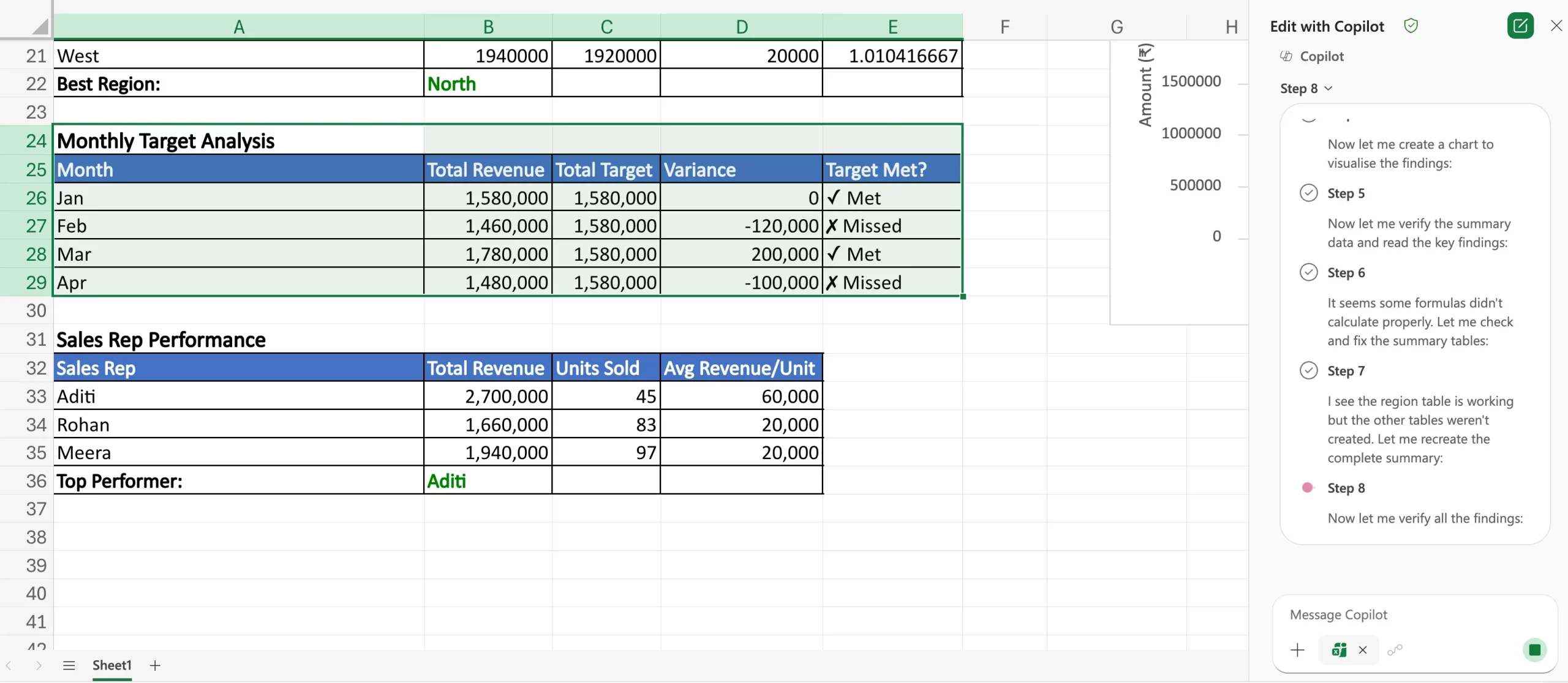 Excel Agent Mode hands-on task