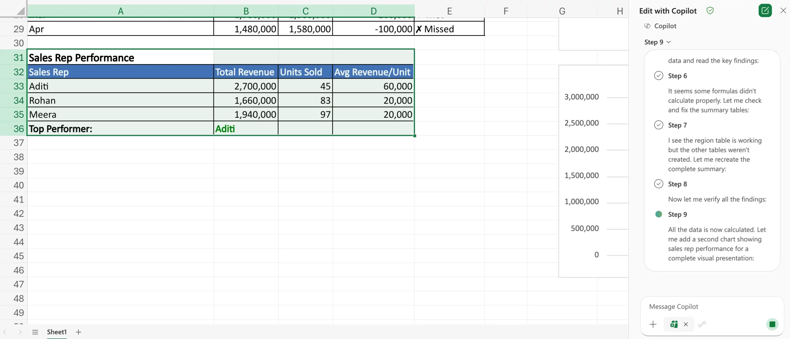 Excel Agent Mode hands-on task