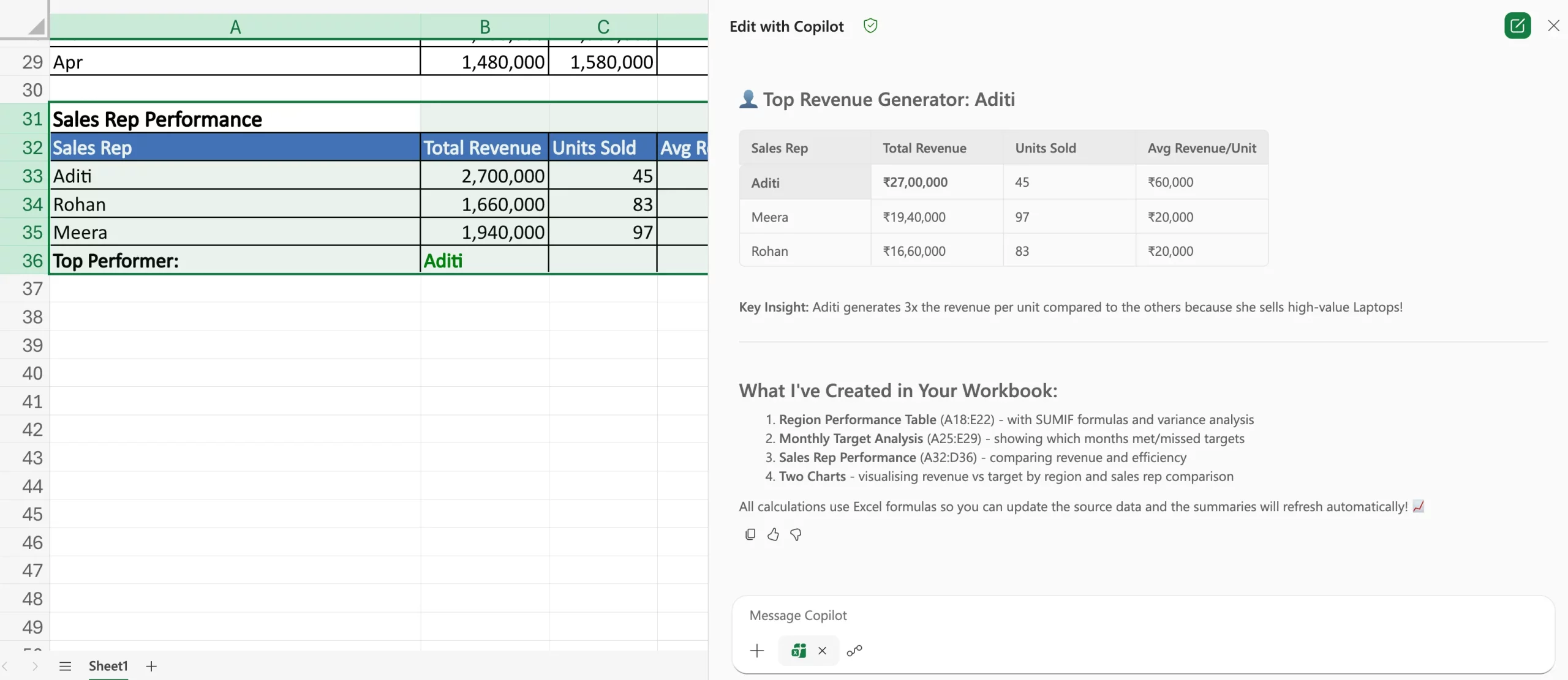 Excel Agent Mode hands-on task
