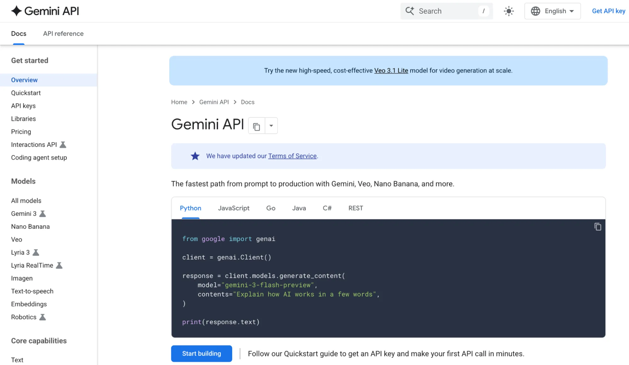 Documentation in Google AI Studio
