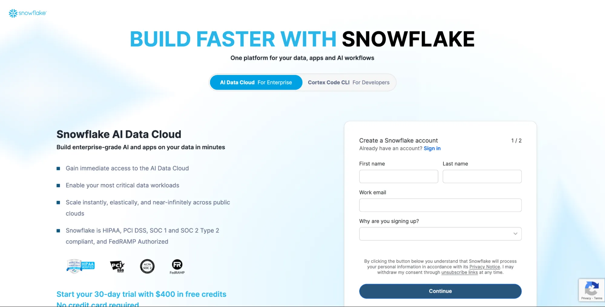 Snowflake Account Creation