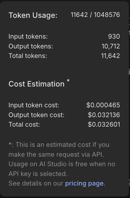Token usage in Google AI Studio
