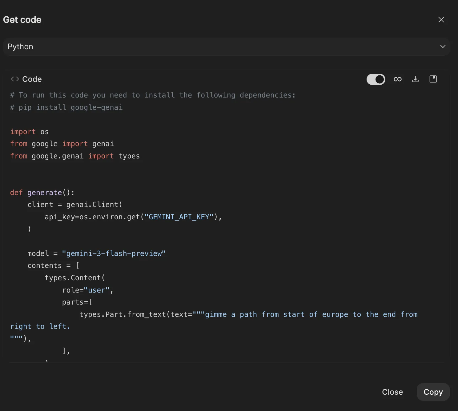 Get code in Google AI Studio