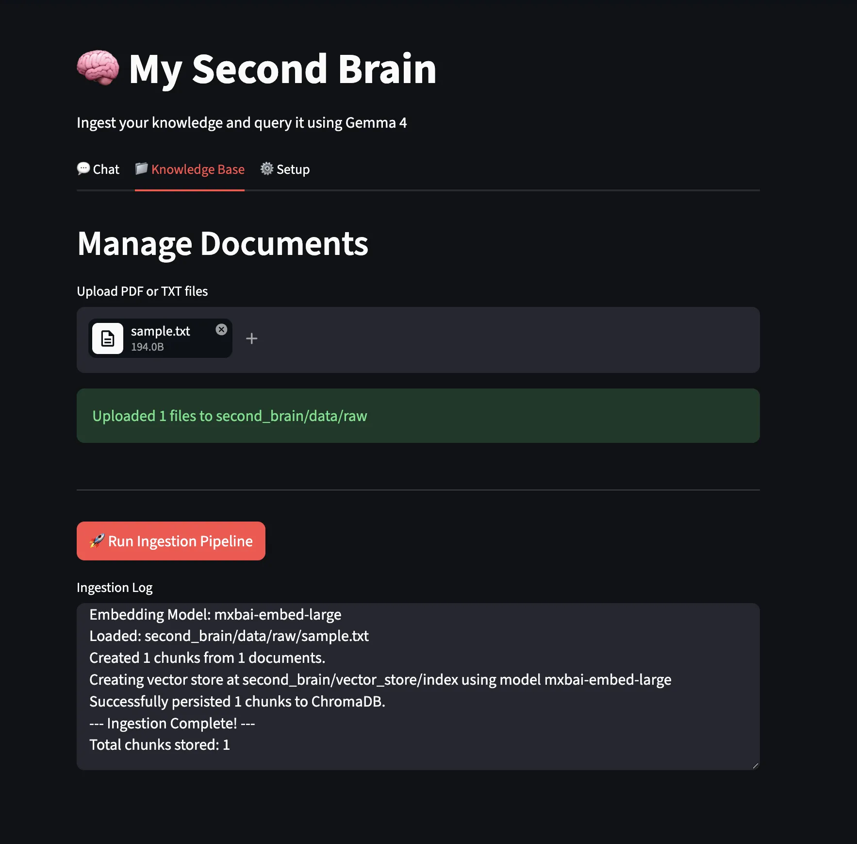 Ingesting documents within the application