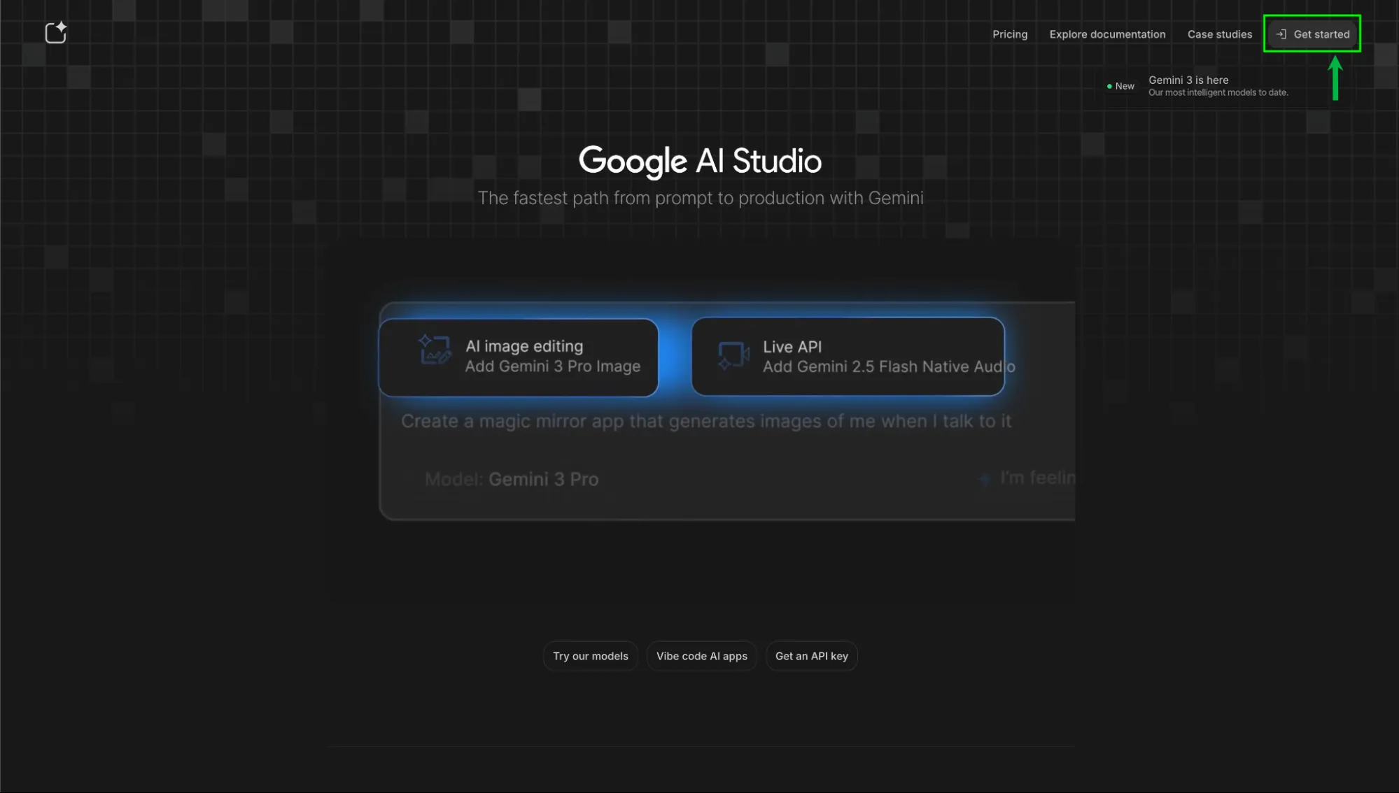 Google AI Studio Getting Started page