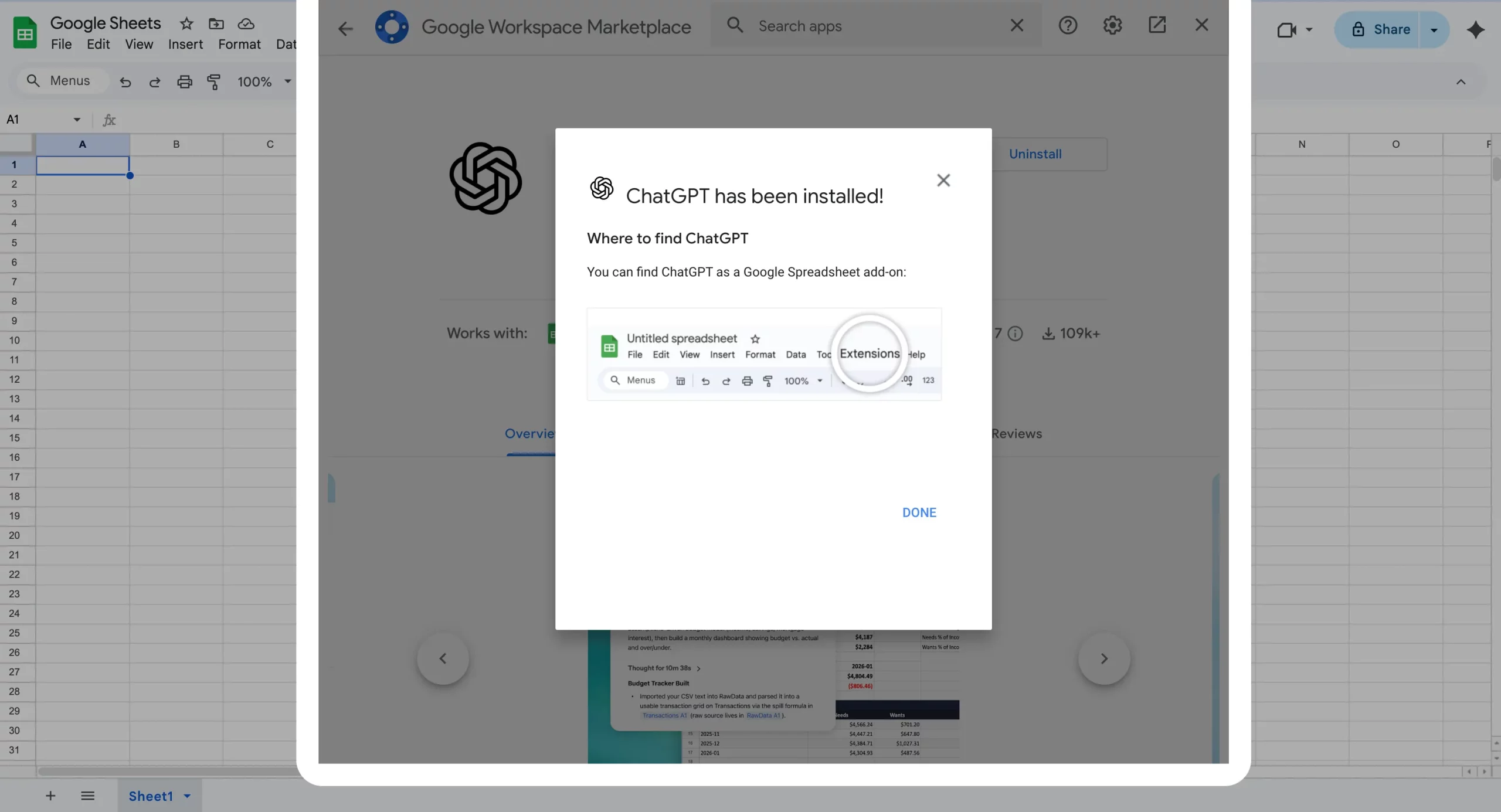 ChatGPT Excel Google Sheets