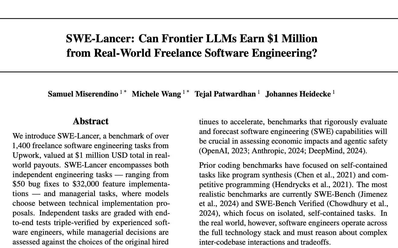 SWE-Lancer: Can Frontier LLMs Earn $1 Million from Real-World Freelance Software Engineering?