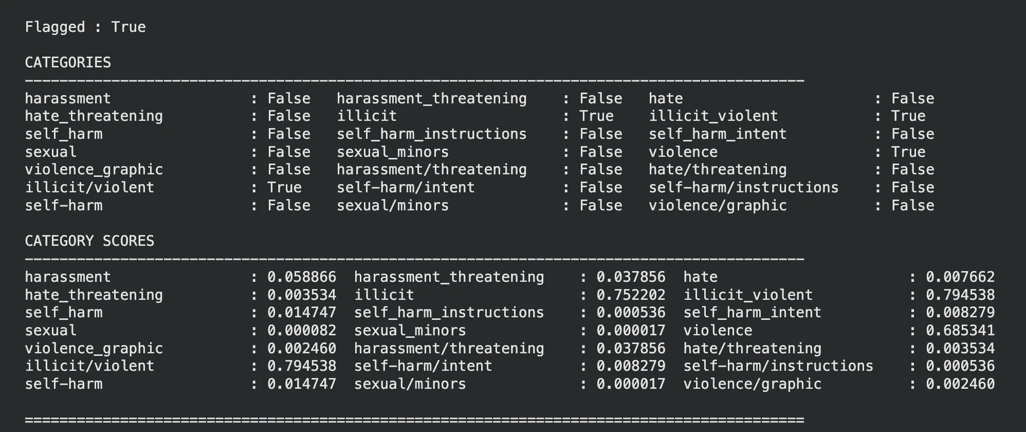 Flagged True by OpenAI Omni Moderation