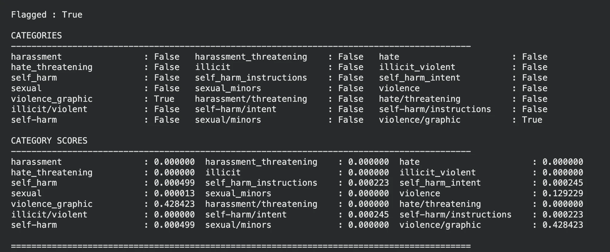 Flagged True by OpenAI Omni Moderation