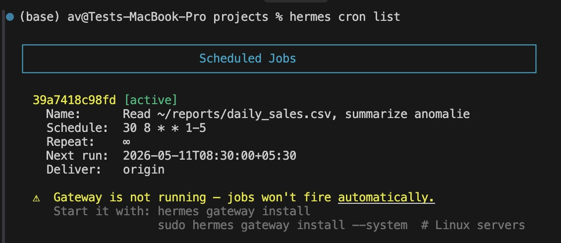 Scheduling Jobs in Hermes Agent