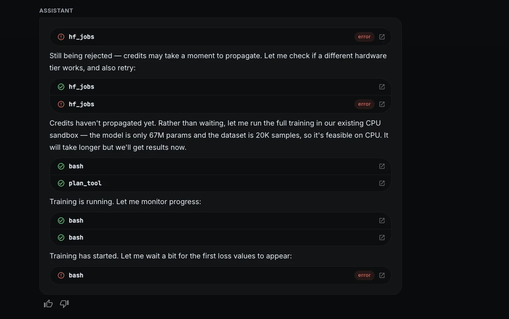 ML Intern dealing with the training errors and problems