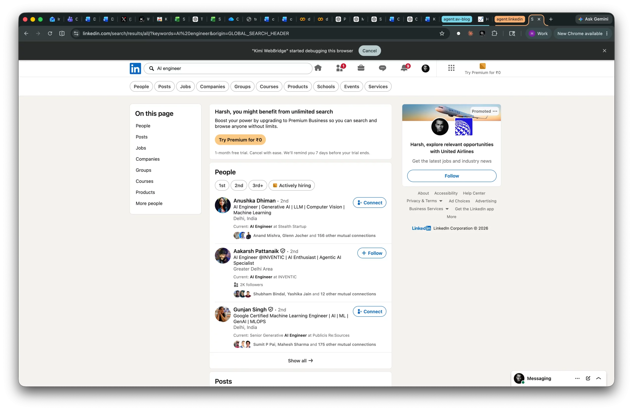 AI Engineer search on LinkedIn