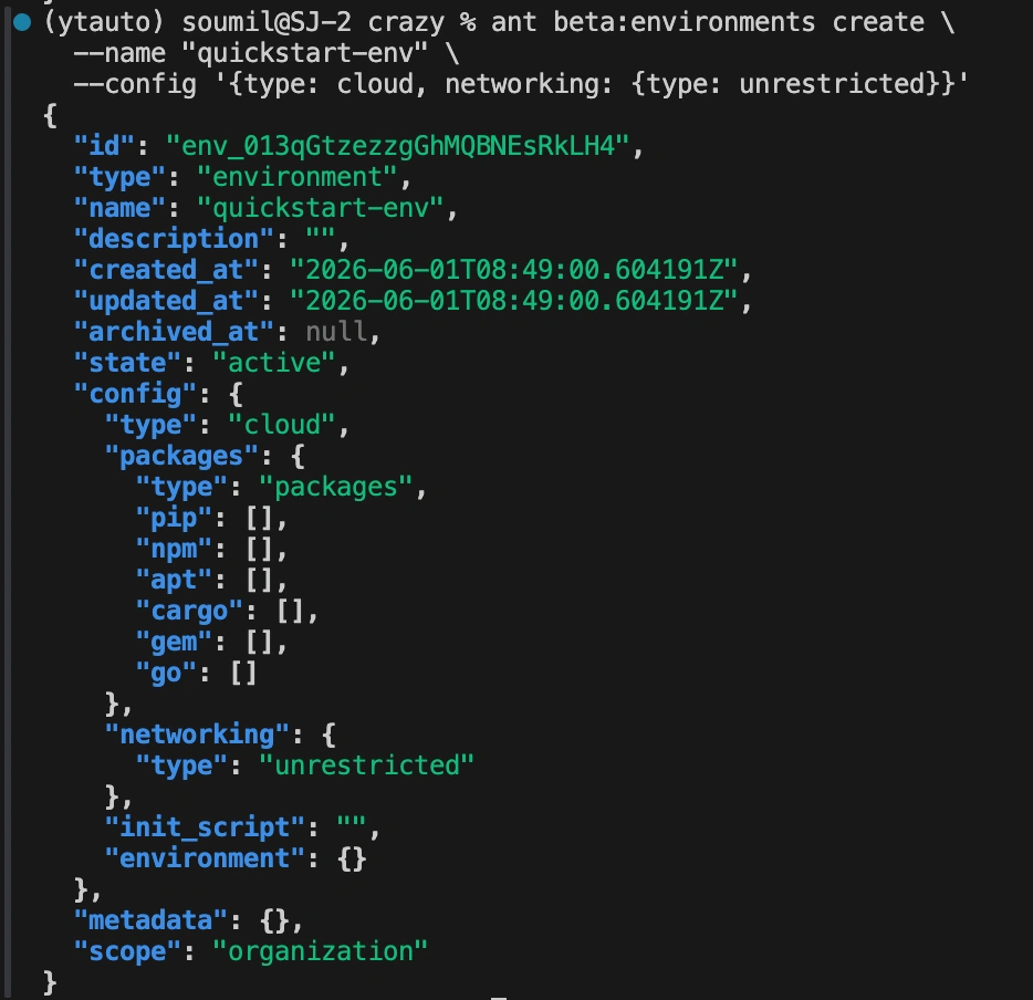 environment create a json file