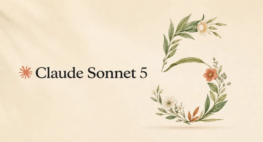 Claude Sonnet 5 branding with floral design
