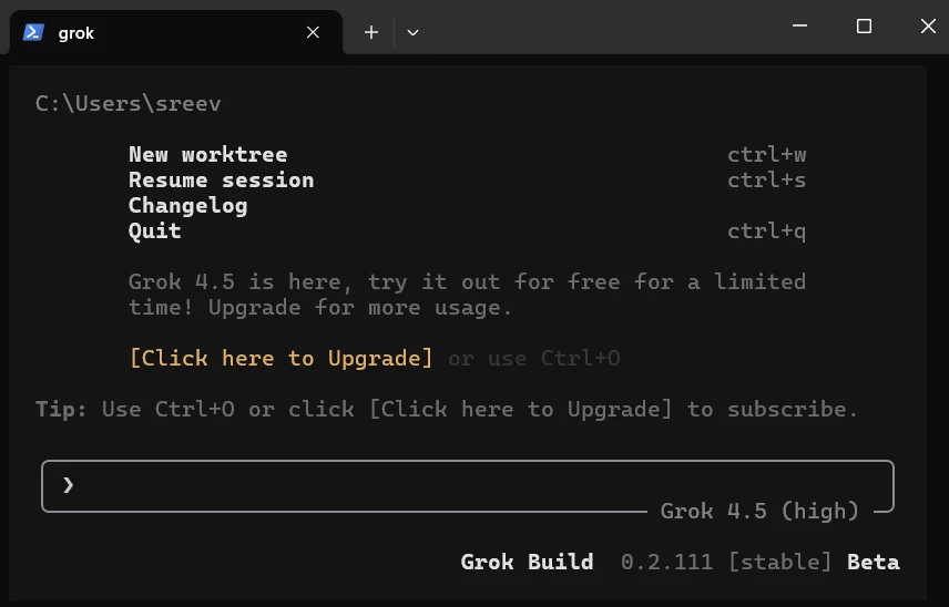 Crating a session on Grok 4.5 High