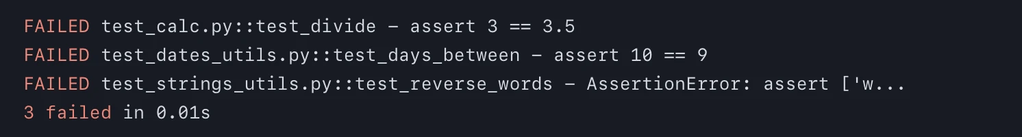 List of failed unit tests