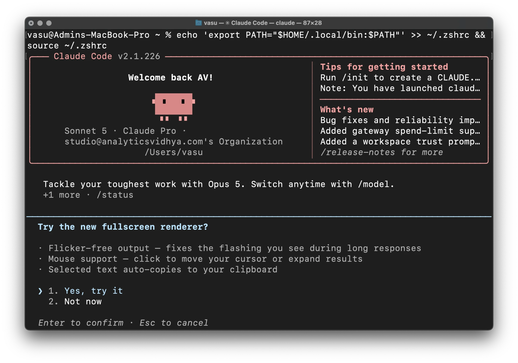Fullscreen renderer opt-in prompt