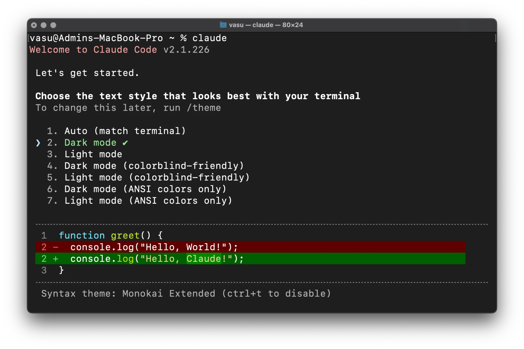 Claude Code theme selection menu in terminal