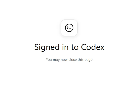 Browser page confirming that the user has signed in to Codex.