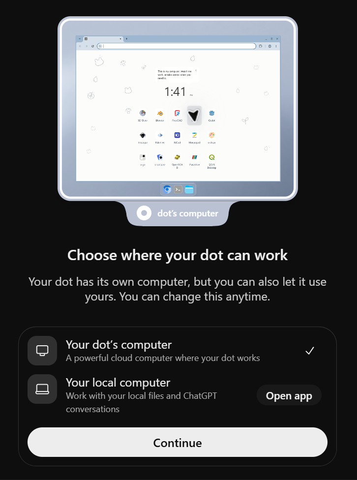Choosing where OpenAI Dot can work