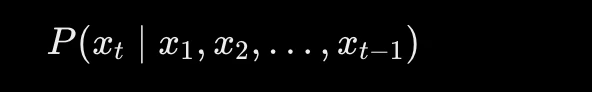 Conditional probability formula for next token prediction